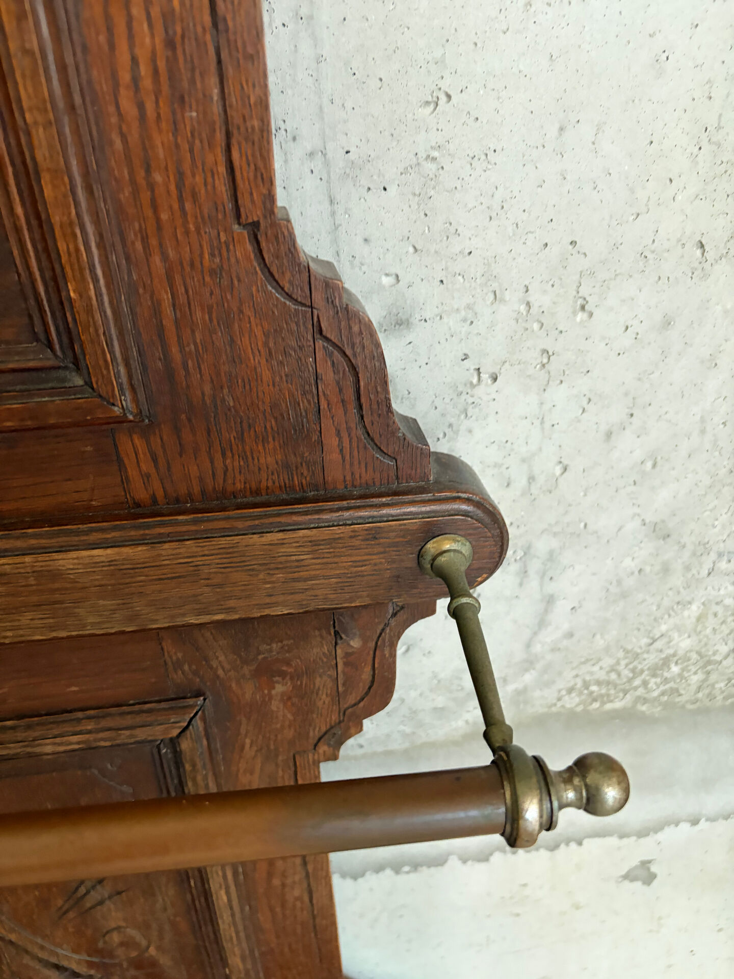 Antique oak carved coat stand, mirror and umbrella stand — late 19th century