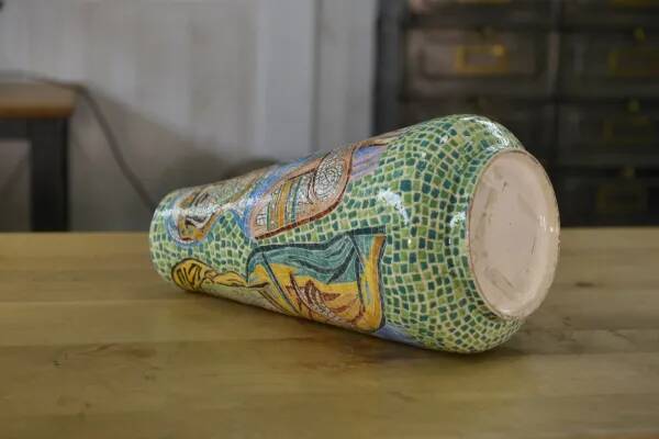 Colorful Italian ceramic mosaic pattern vase, 1960s
