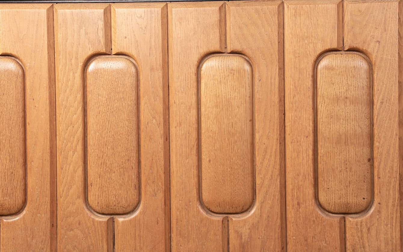 Large sideboard in Oak and Danikowski ceramics, Guillerme and Chambron.