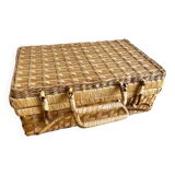 Vintage woven wicker suitcase