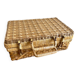 Vintage woven wicker suitcase