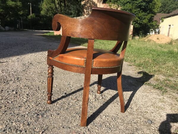 fauteuil de bureau Louis Philippe cuir ancien
