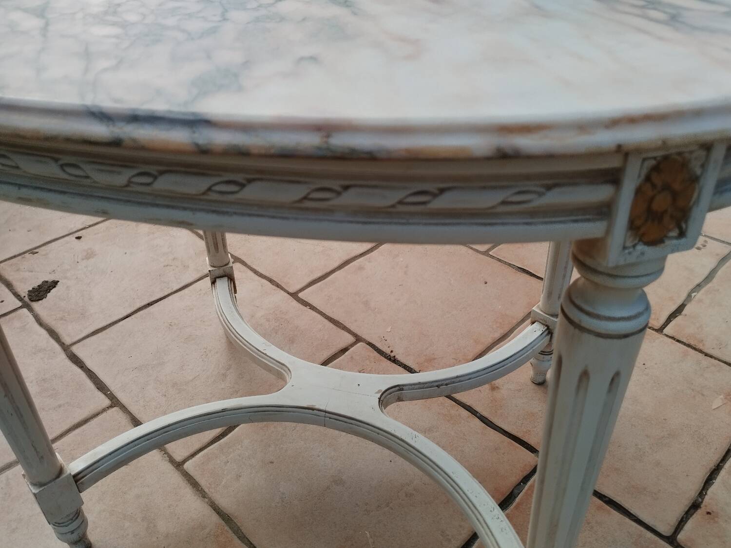 Antique Louis XVI style coffee table with marble top