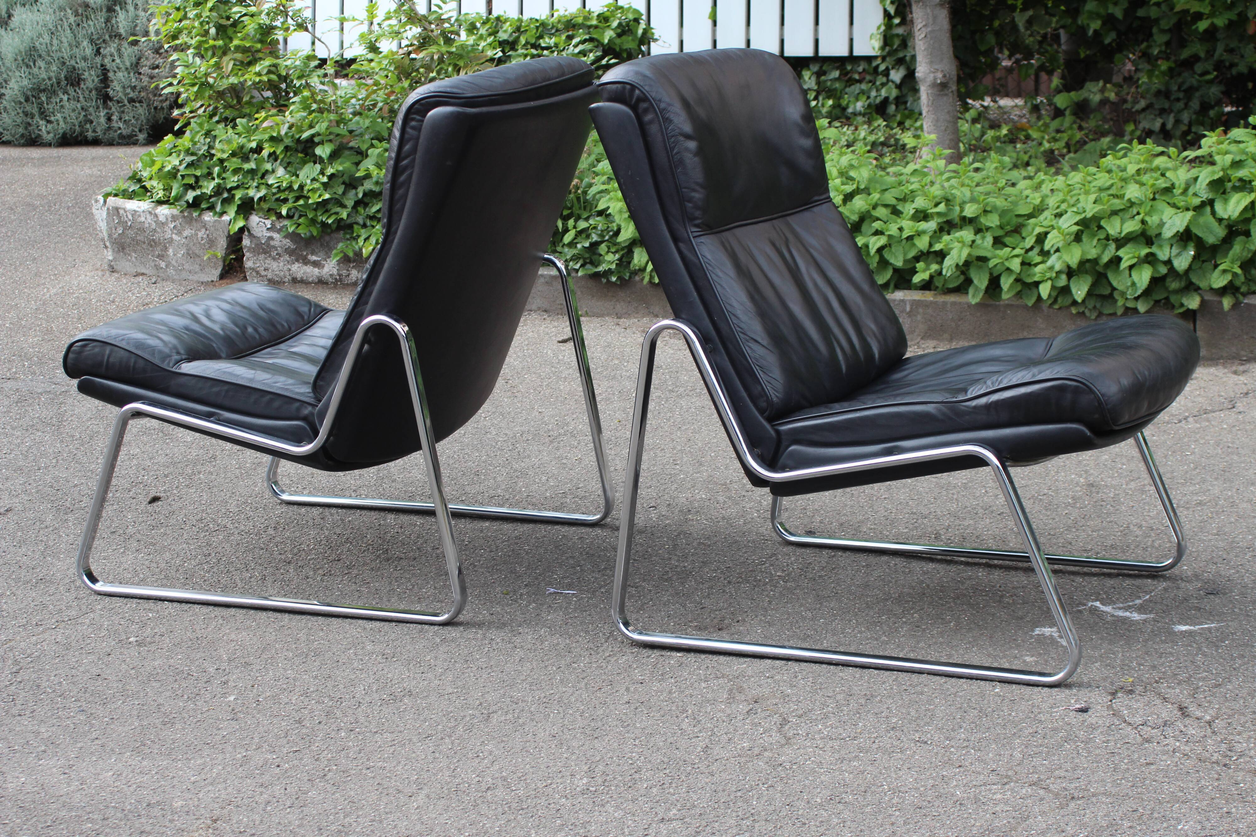 Paire de fauteuils Lange Drabert en cuir 1970