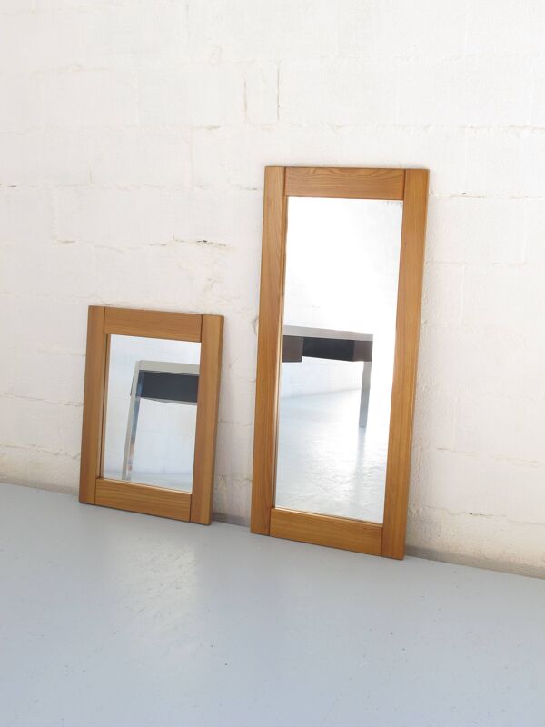 Paire de miroirs en orme massif édités par le groupe Regain 1980