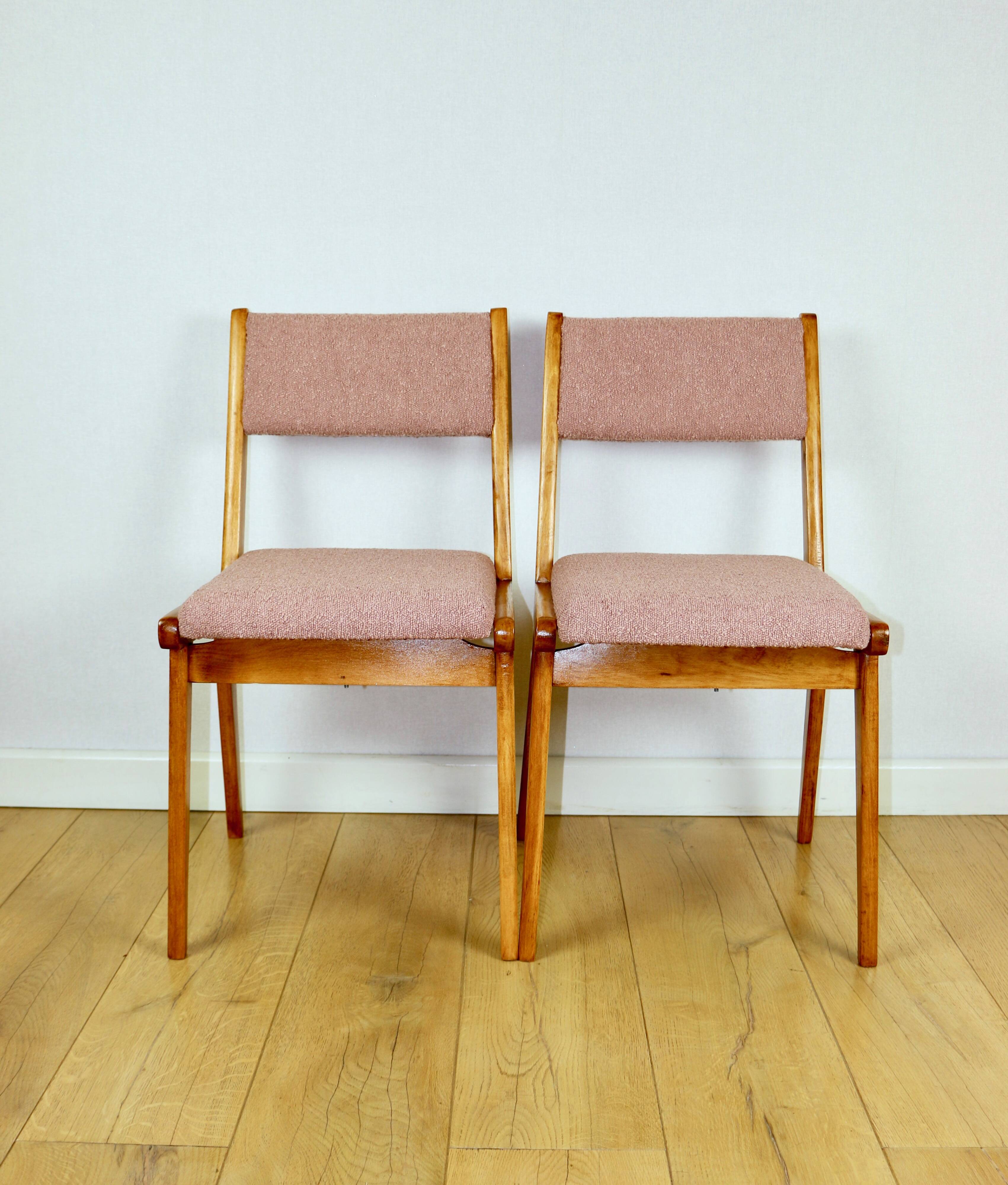 Vintage fuchsia boucle chairs - set of 6