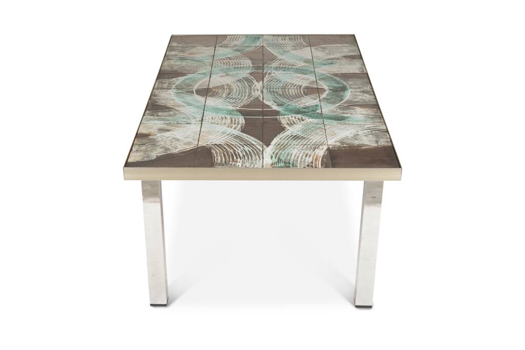 Coffee table with ceramic and chrome top. 1970s.