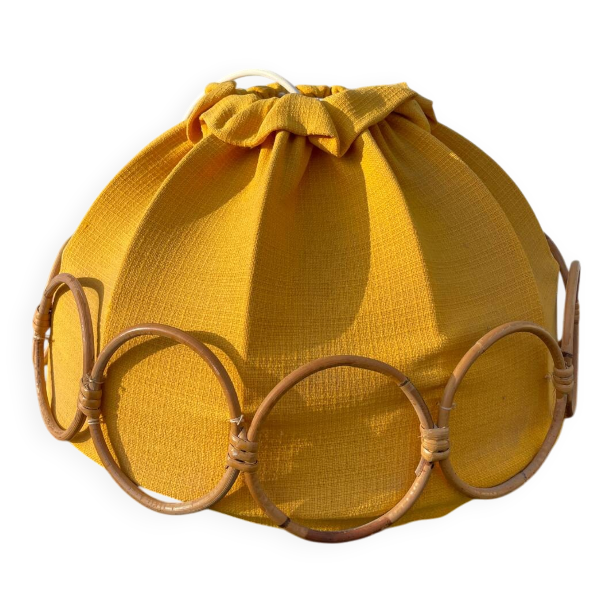 Wooden rattan and fabric suspension