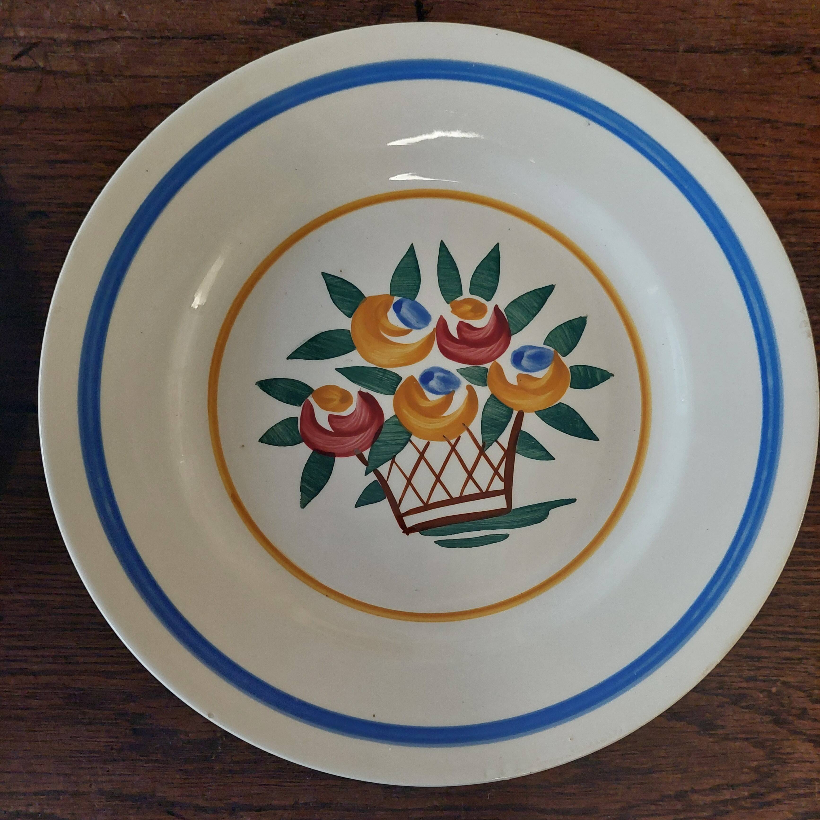 Pair of flat earthenware plates, ironstone, FD, Aunis decor
