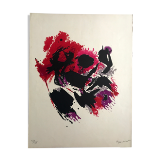 Lithographie originale signée et numérotée d'Alfred Manessier, La Tache rouge, 1971