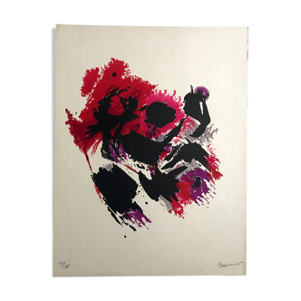 Original lithograph signed and numbered by Alfred Manessier, La Tache rouge, 1971