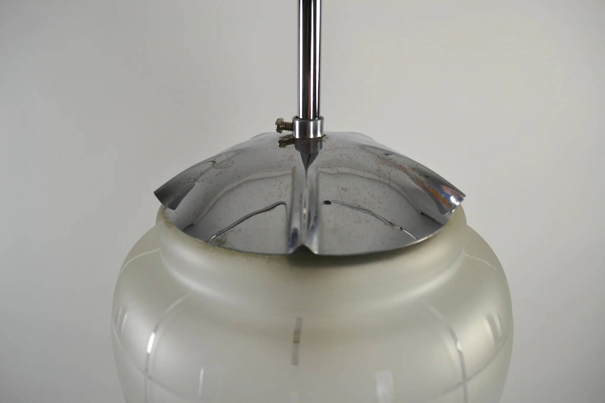 Modernist Pendant or Ceiling Lamp, Glass and Metal, 1930s/1940s, Sweden