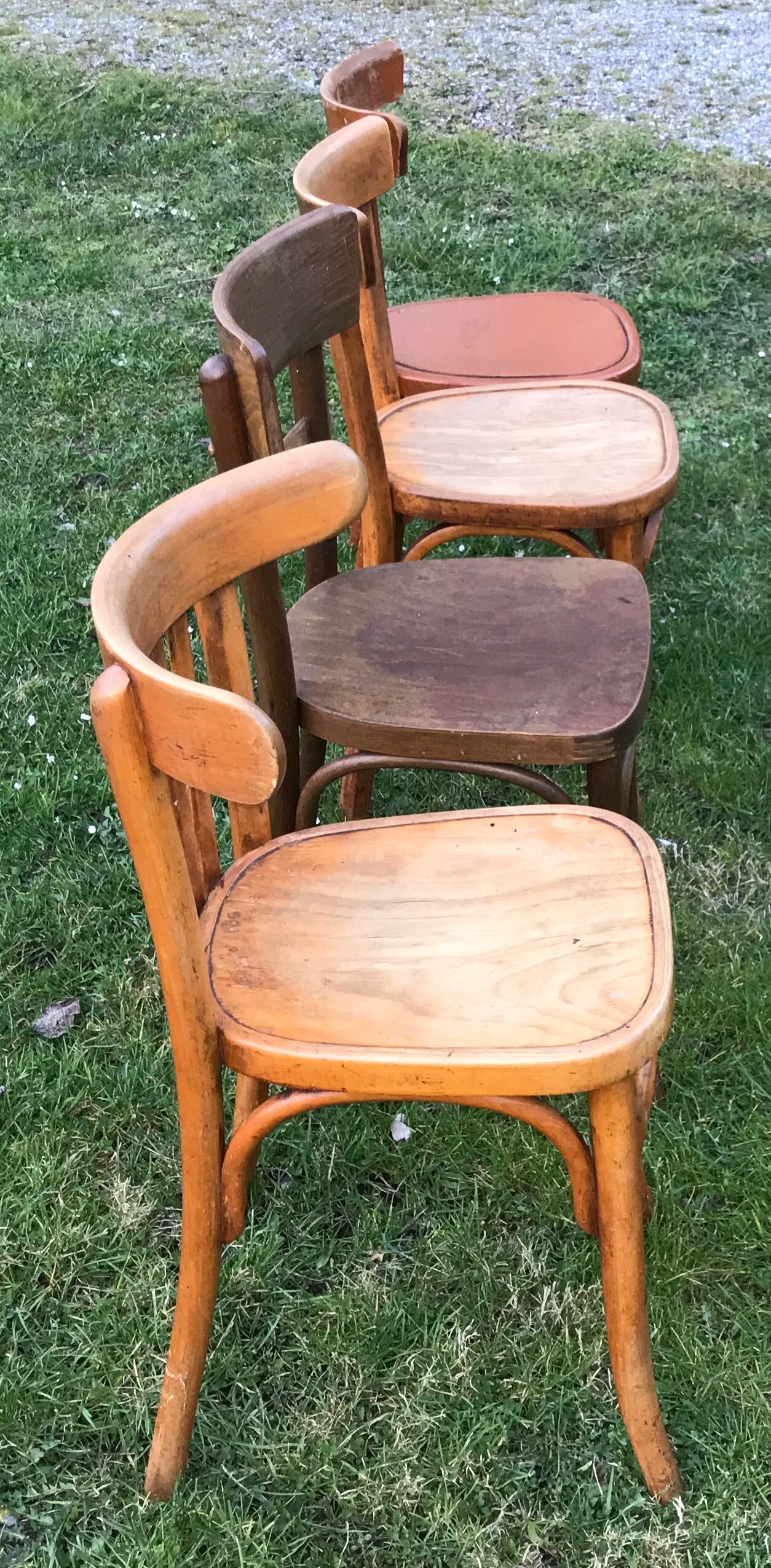 Series of 4 mismatched bistro chairs