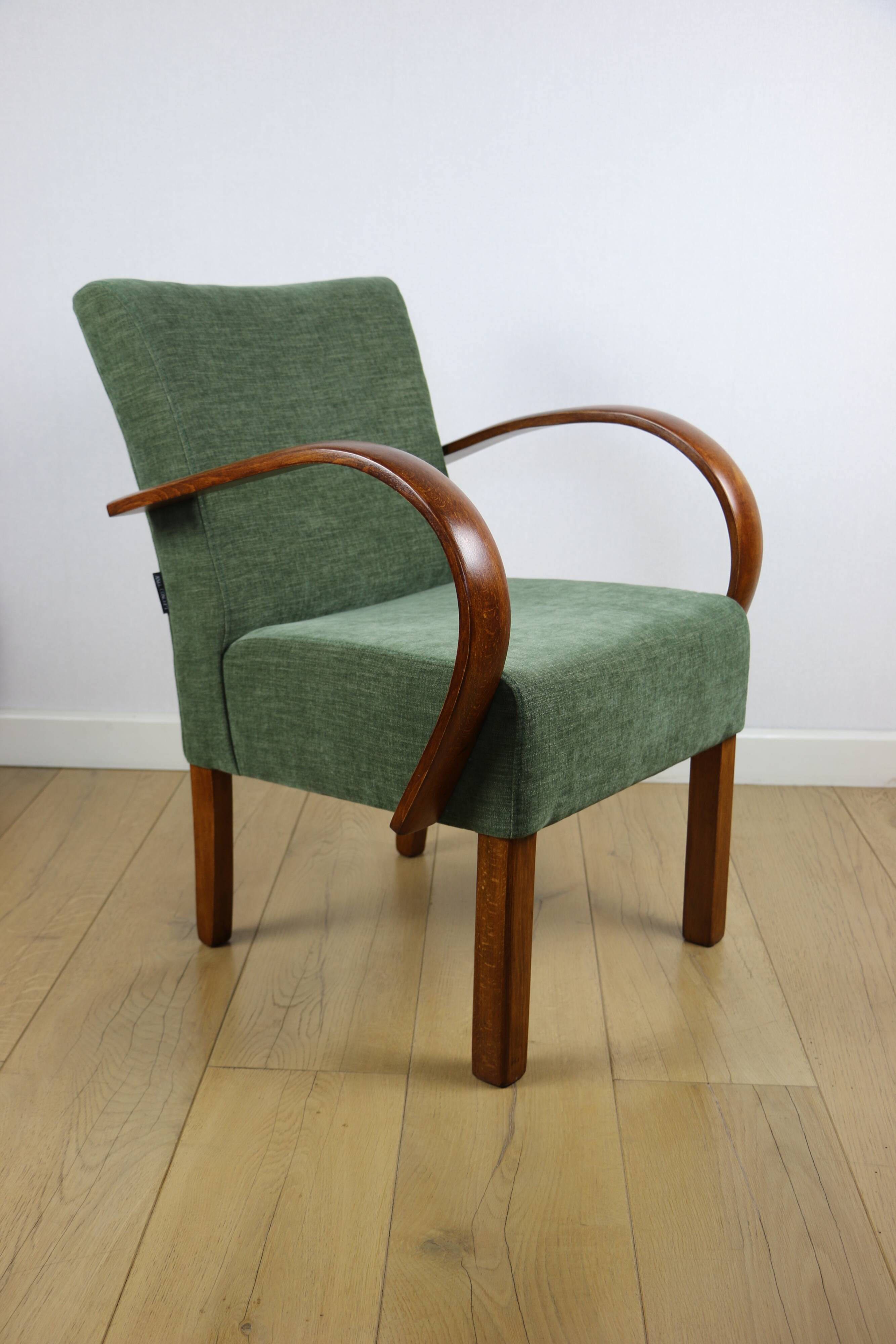 Bent vintage Art Deco loft armchair olive green