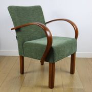 Fauteuil vintage Art Déco en bois courbé et tissu vert olive