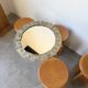 Brutalist round hammered gold metal mirror