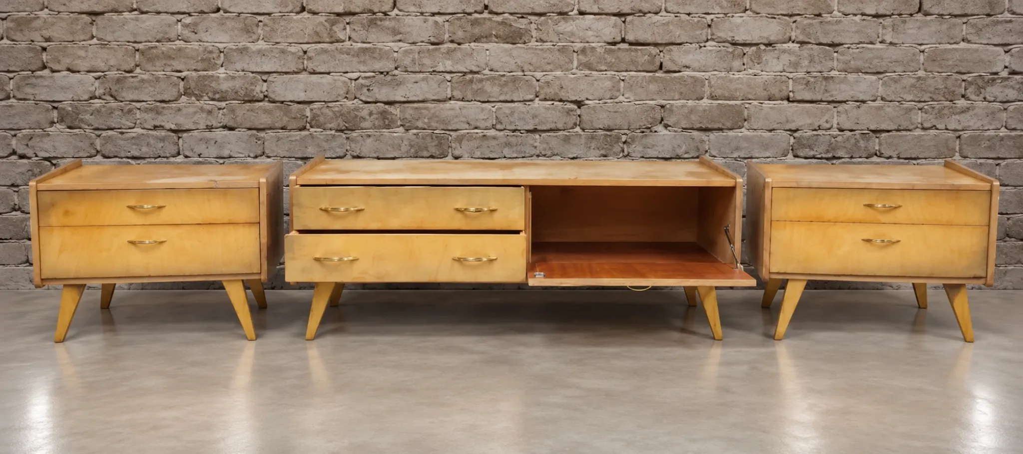 Dressing table set and two modular bedside tables from the 1960s.