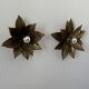 Pair of vintage patinated brass wall lights with floral motif, France, 1960.