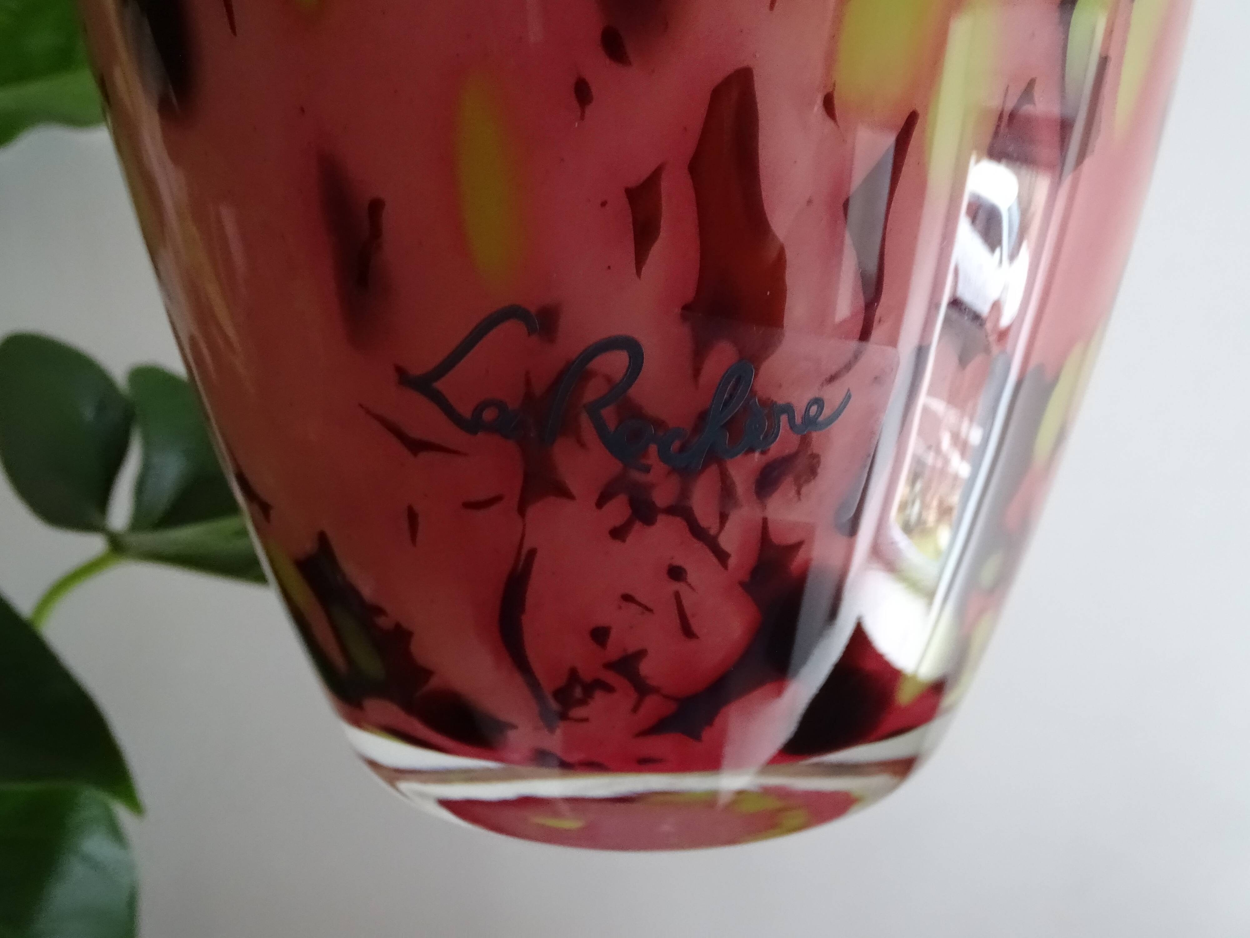 La rochere glassware vase in pink and multi-colored multi-layered glass signed