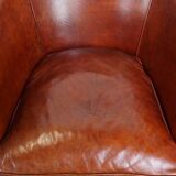Set of 2 Cognac-Colored Cowhide Leather Club Chairs with Matching Ottoman