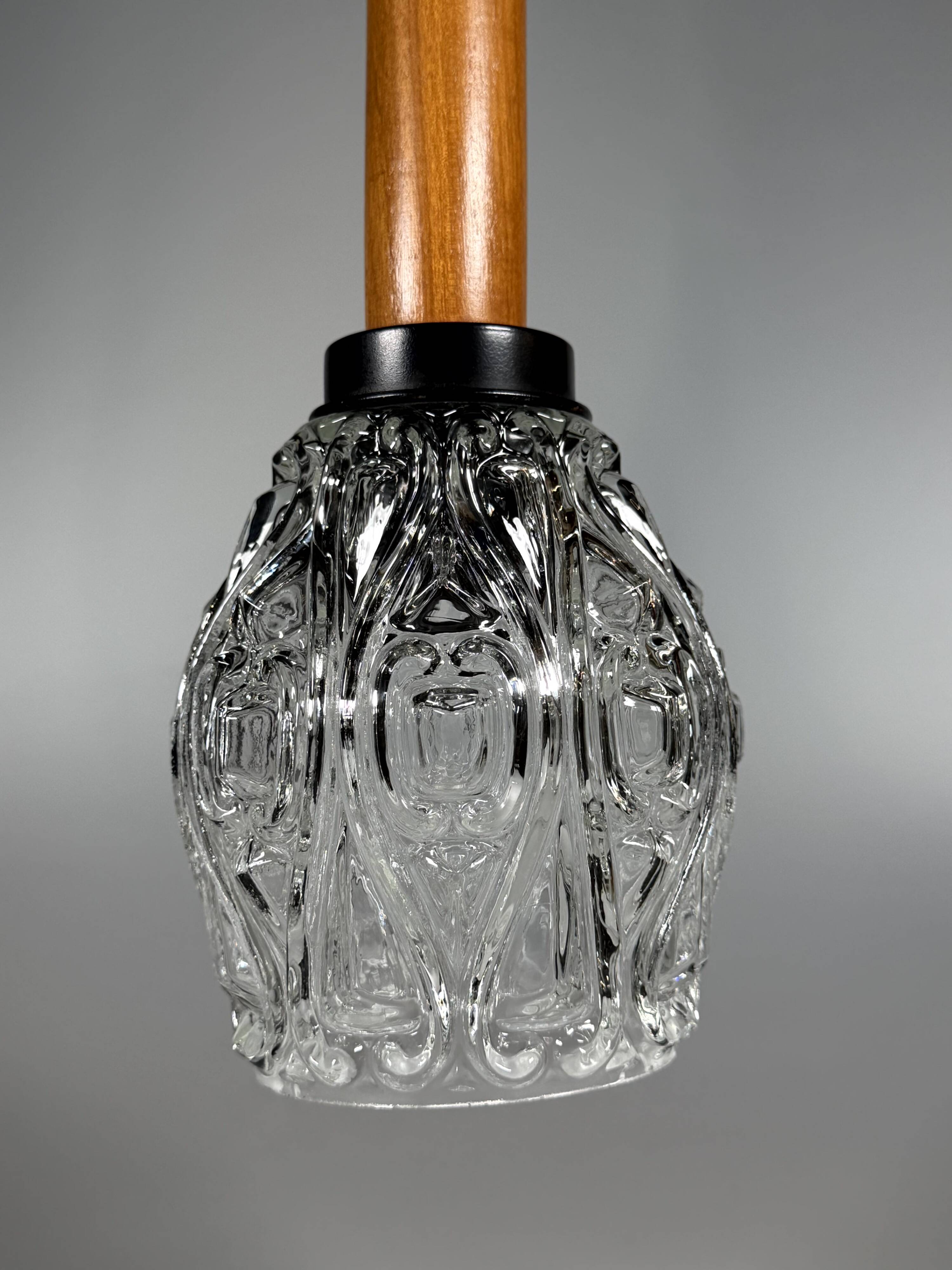 1960s 1970s Ceiling Lamp Pendant Lamp in Teak & Glass Mid Century Space Age