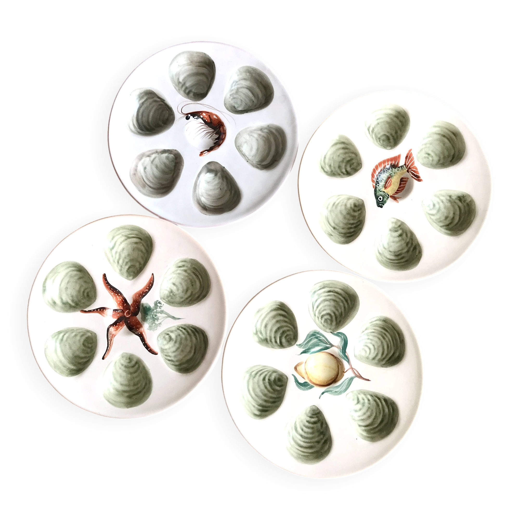Set of 4 oyster plates Vallauris