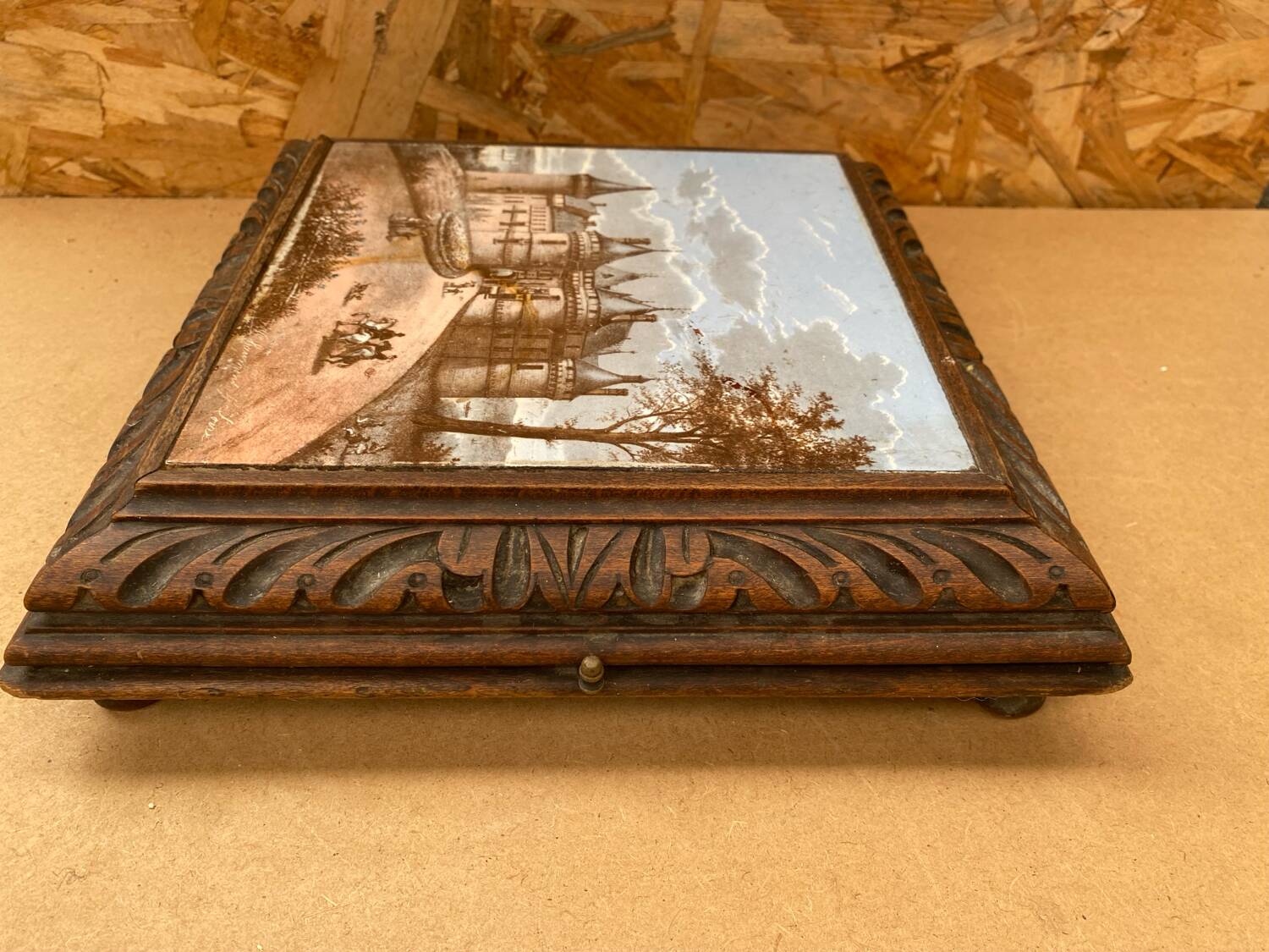 Antique painted ceramic musical coaster chateau chaumont/loire