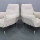 Pair of Italian mid-century boucle armchairs, iron & brass legs, 1950s