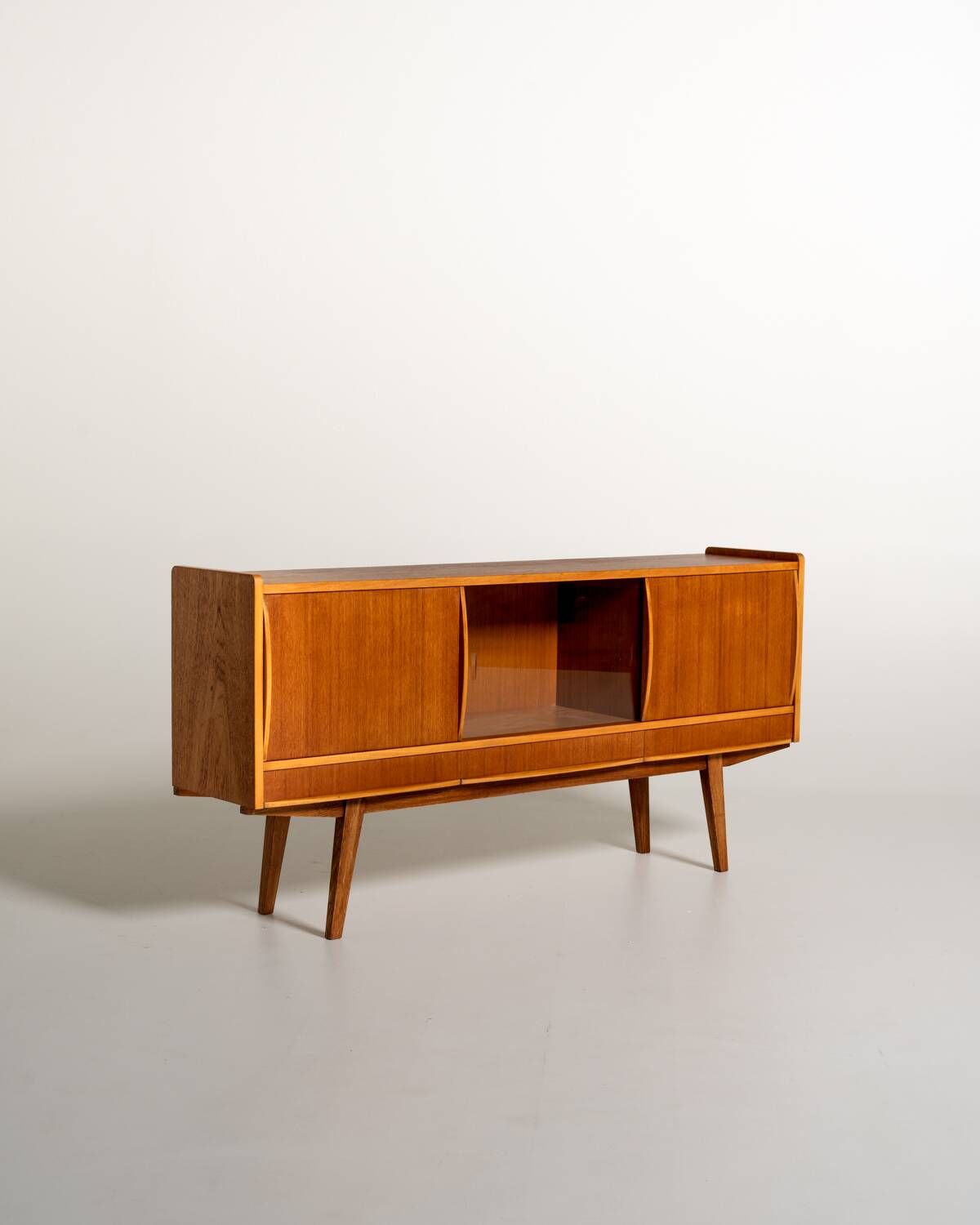 Scandinavian teak sideboard with smoked glass, 1950s–60s