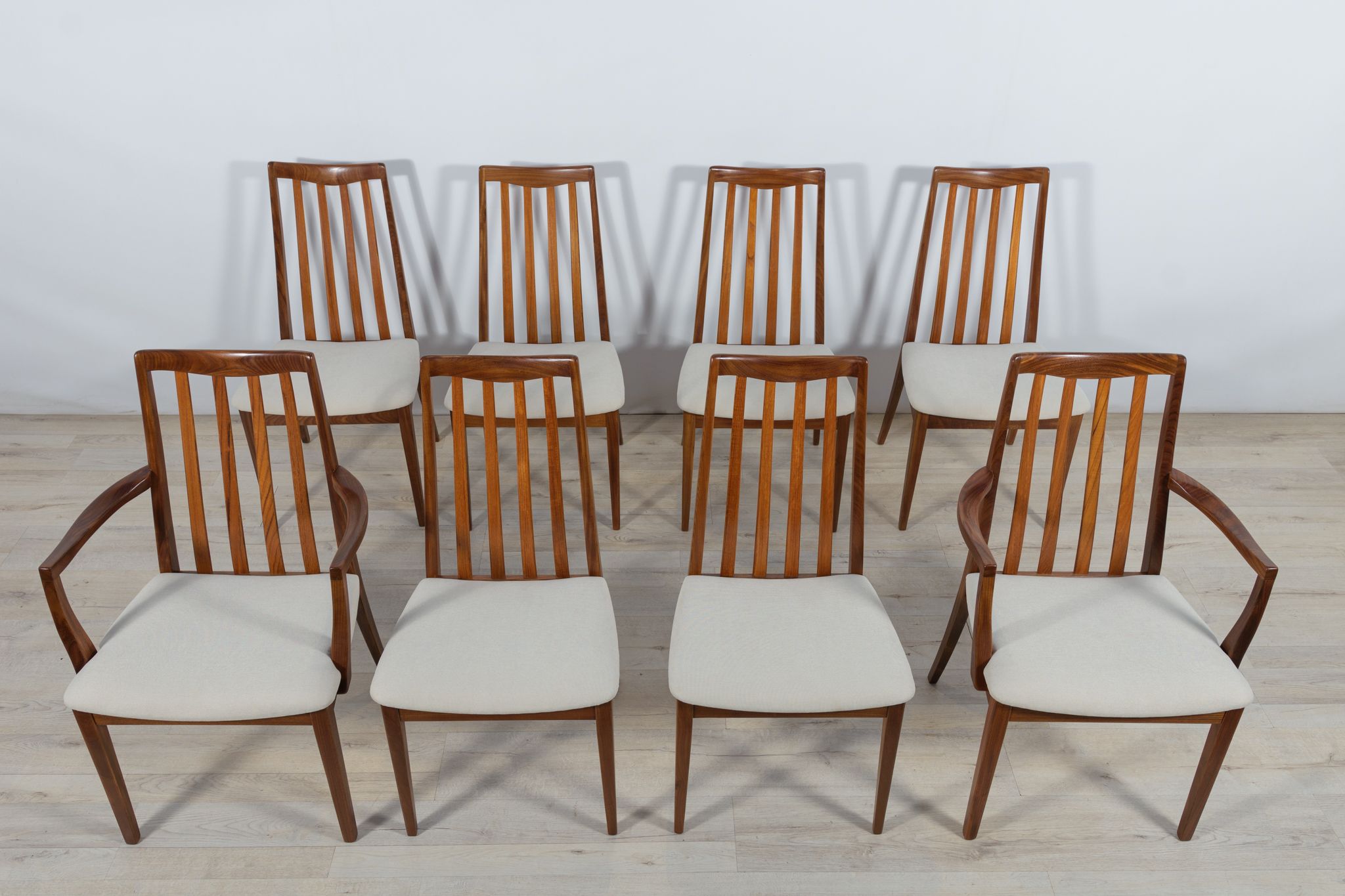 Mid-century teak and fabric dining chairs by Leslie Dandy for G-Plan, 1960s, Set of 8