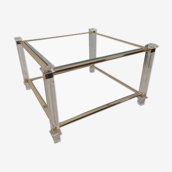 Brass coffee table, beveled glass and altuglas