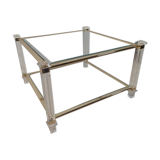 Table basse laiton, verre biseauté et altuglas