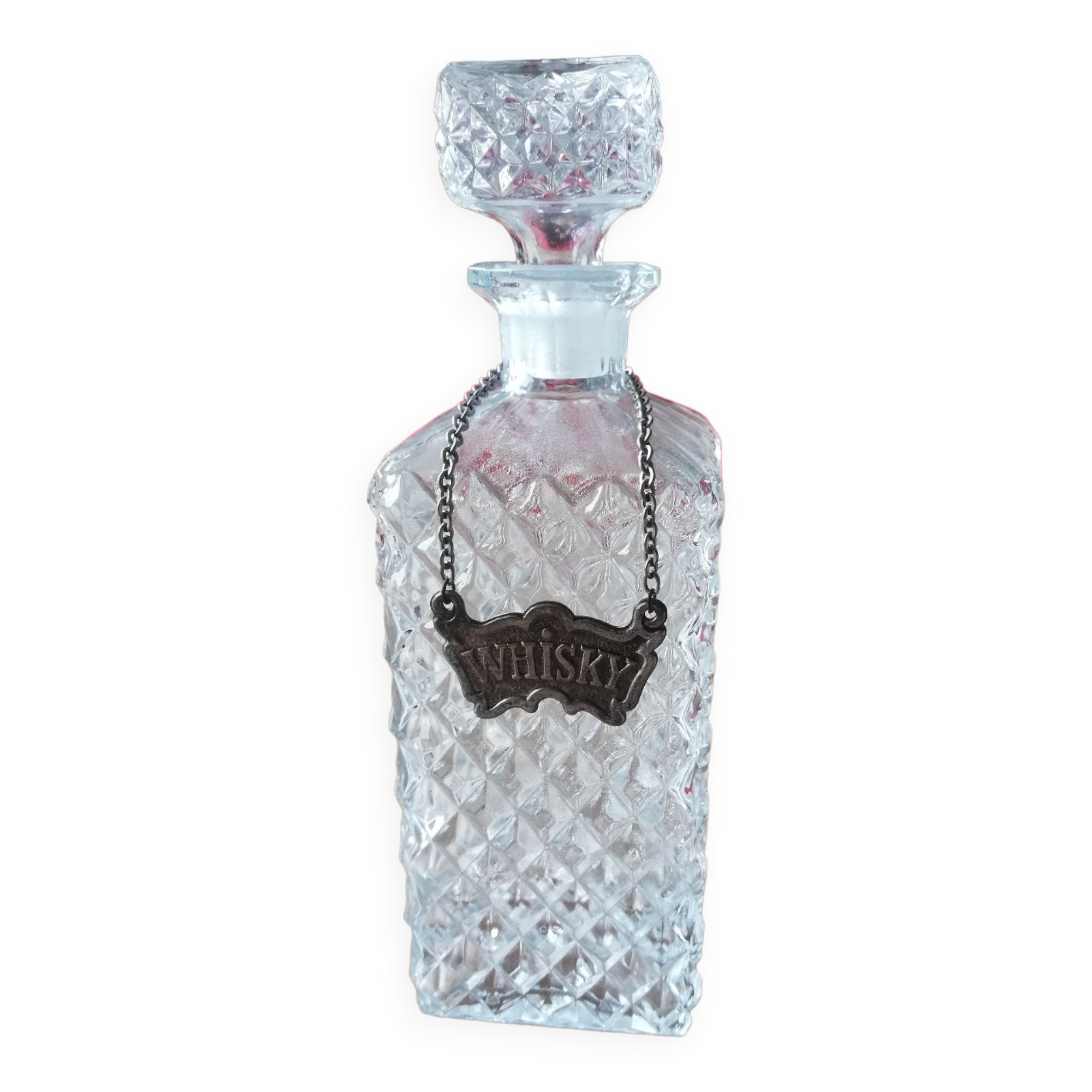 Cut glass whisky carafe with its collar marked "whisky".