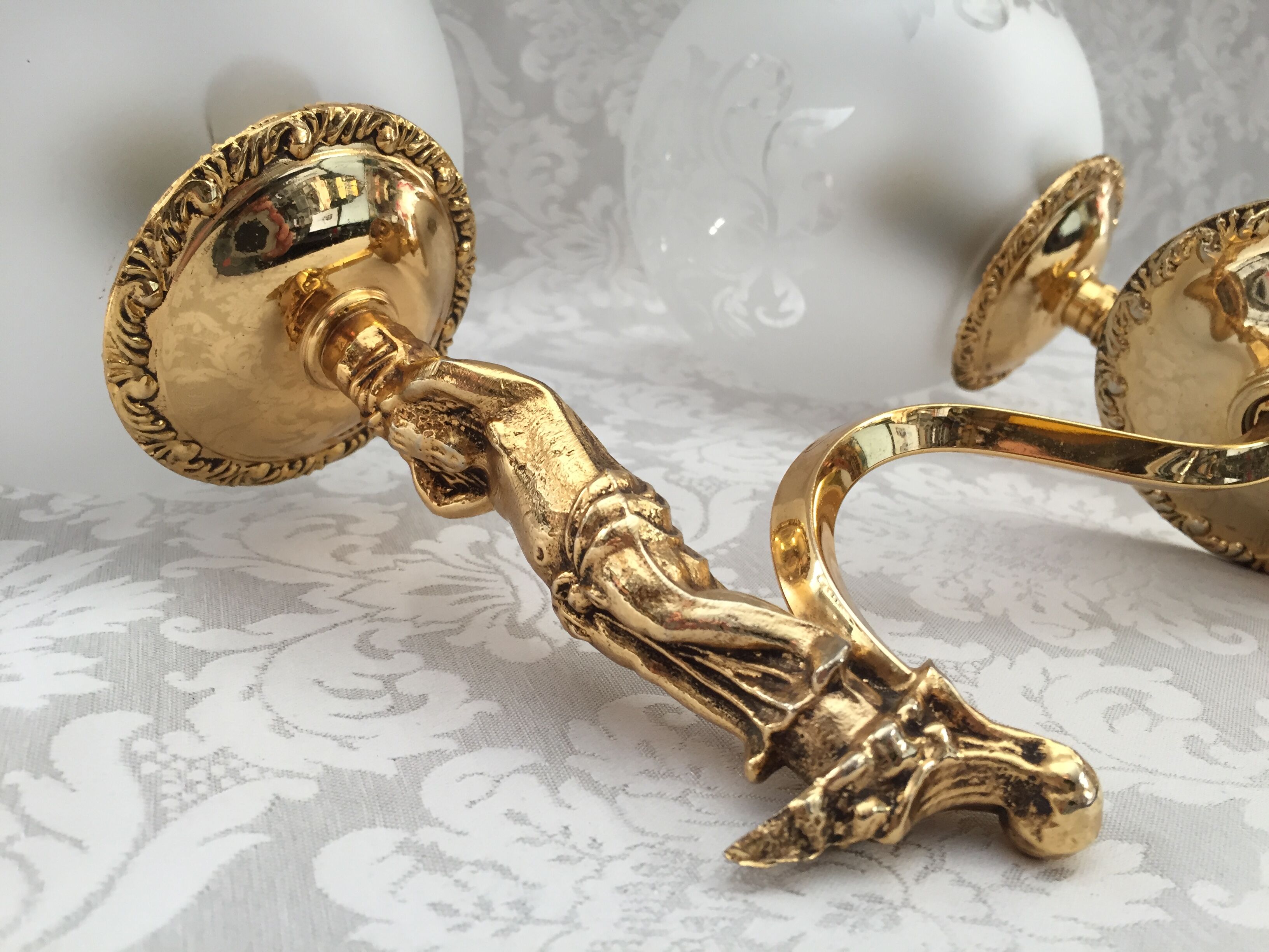Pair wall lamps gilded bronze atlas globe style louis xv/xvi