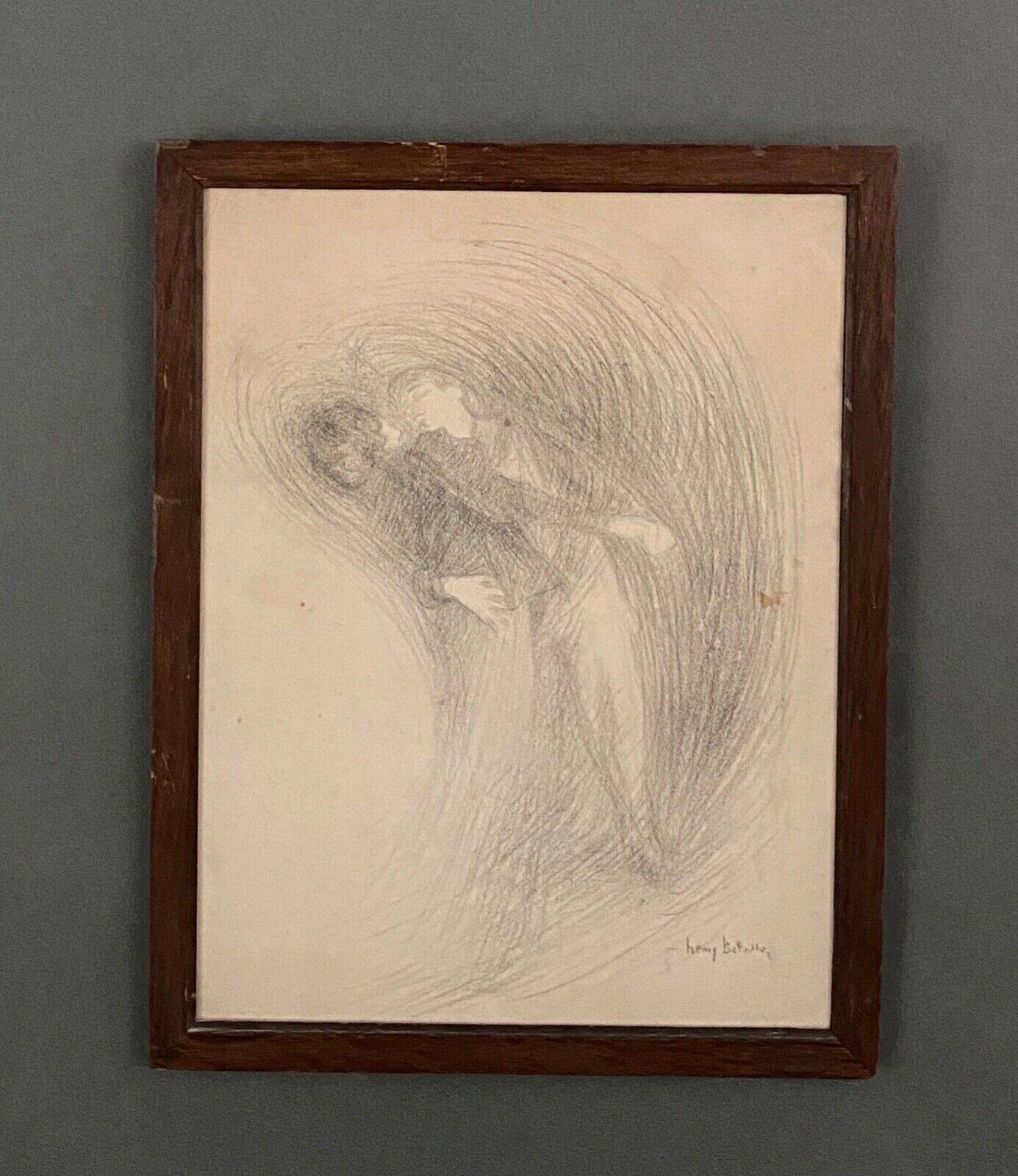 Charcoal drawing by Henry Bataille XXth couple of dancers