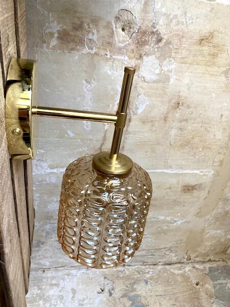 Brass and striated glass wall lamp