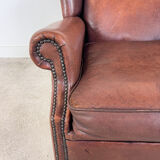 Vintage sheep leather wingback armchair, Druten
