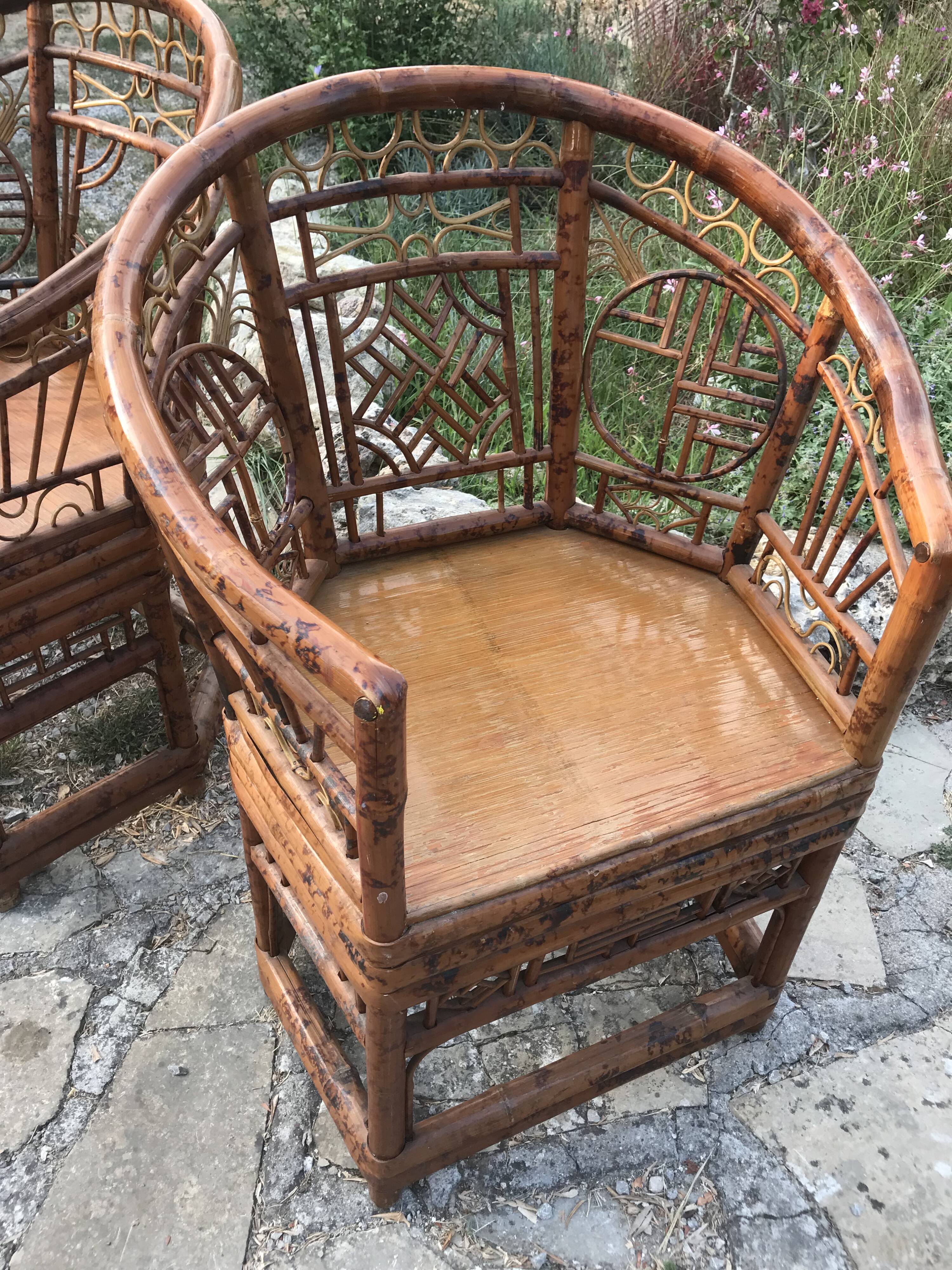 Paire de fauteuils vintage rotin et bambou