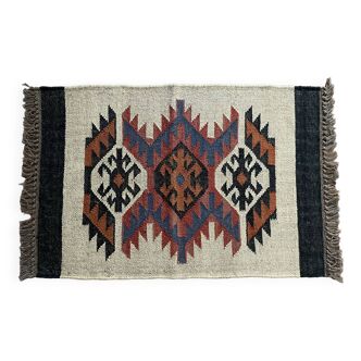 2 x 3 ft - jute\wool handwoven kilim door mat, bed side, wall decor,indian traditional rug\carpet.