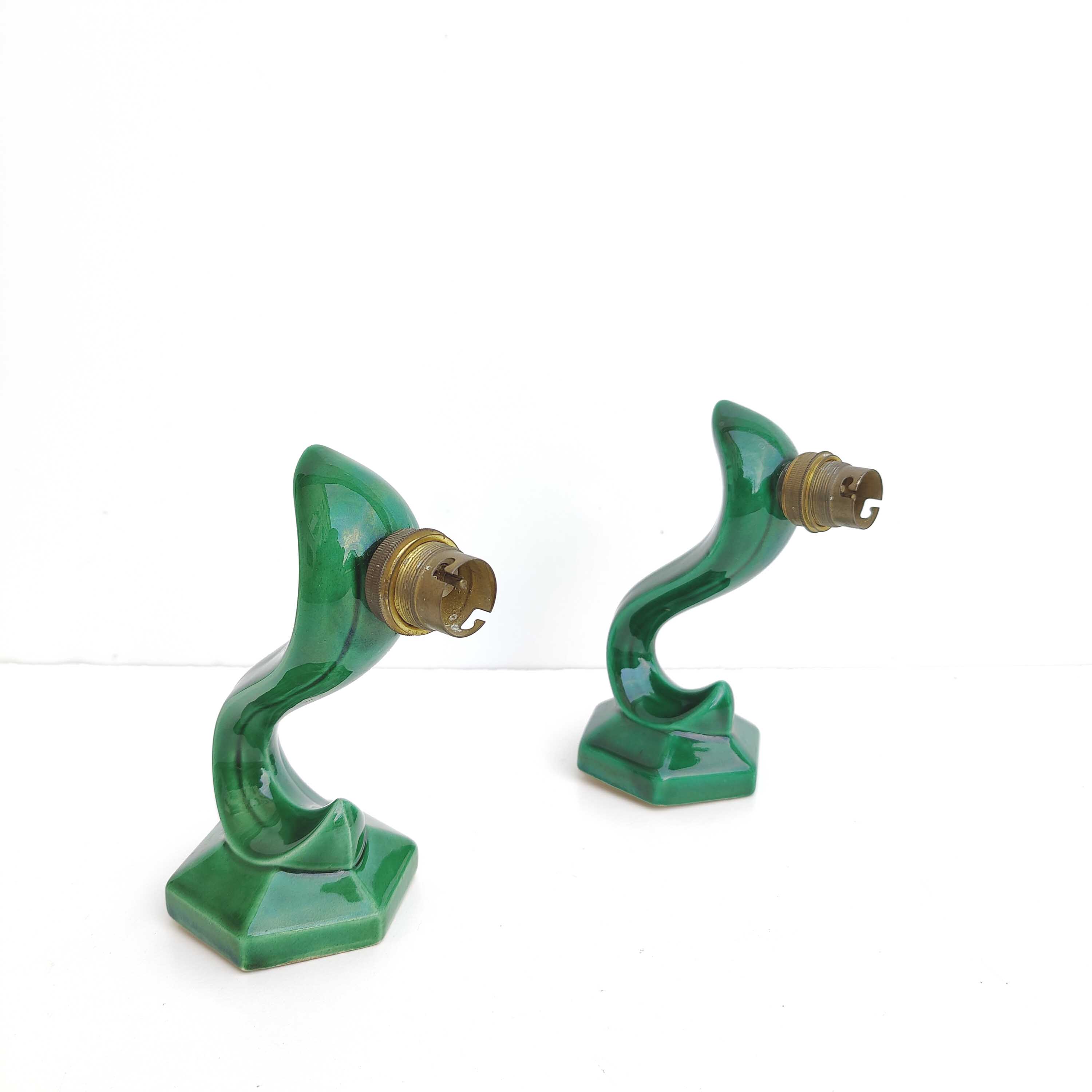 Art deco wall lamps in green ceramic