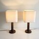 Pair of French Art Deco Wooden Table Lamps Attributed to Charles Dudouyt