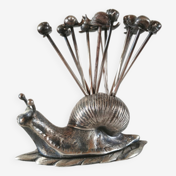 Art Nouveau bronze snail cocktail spikes signed Bauer Nancy