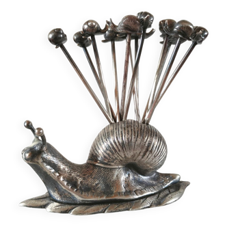 Art Nouveau bronze snail cocktail spikes signed Bauer Nancy