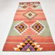 5x11 Kilim Long Wide Faded Samon Kilim Rug, Rare Style Anatolian Flatweave