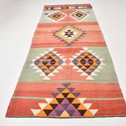 5x11 Kilim Long Wide Faded Samon Kilim Rug, Rare Style Anatolian Flatweave