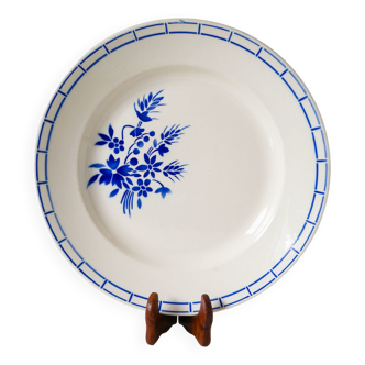 Plat bleu décor fleuri et géométrique Badonviller, 1940