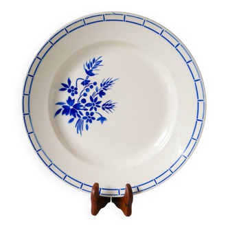 Large blue floral and geometric dish Badonviller, 1940