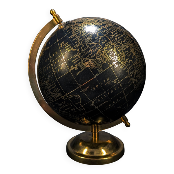 Globe terrestre vintage noir et or – Globe de bureau rotatif avec cadran de temps mondial