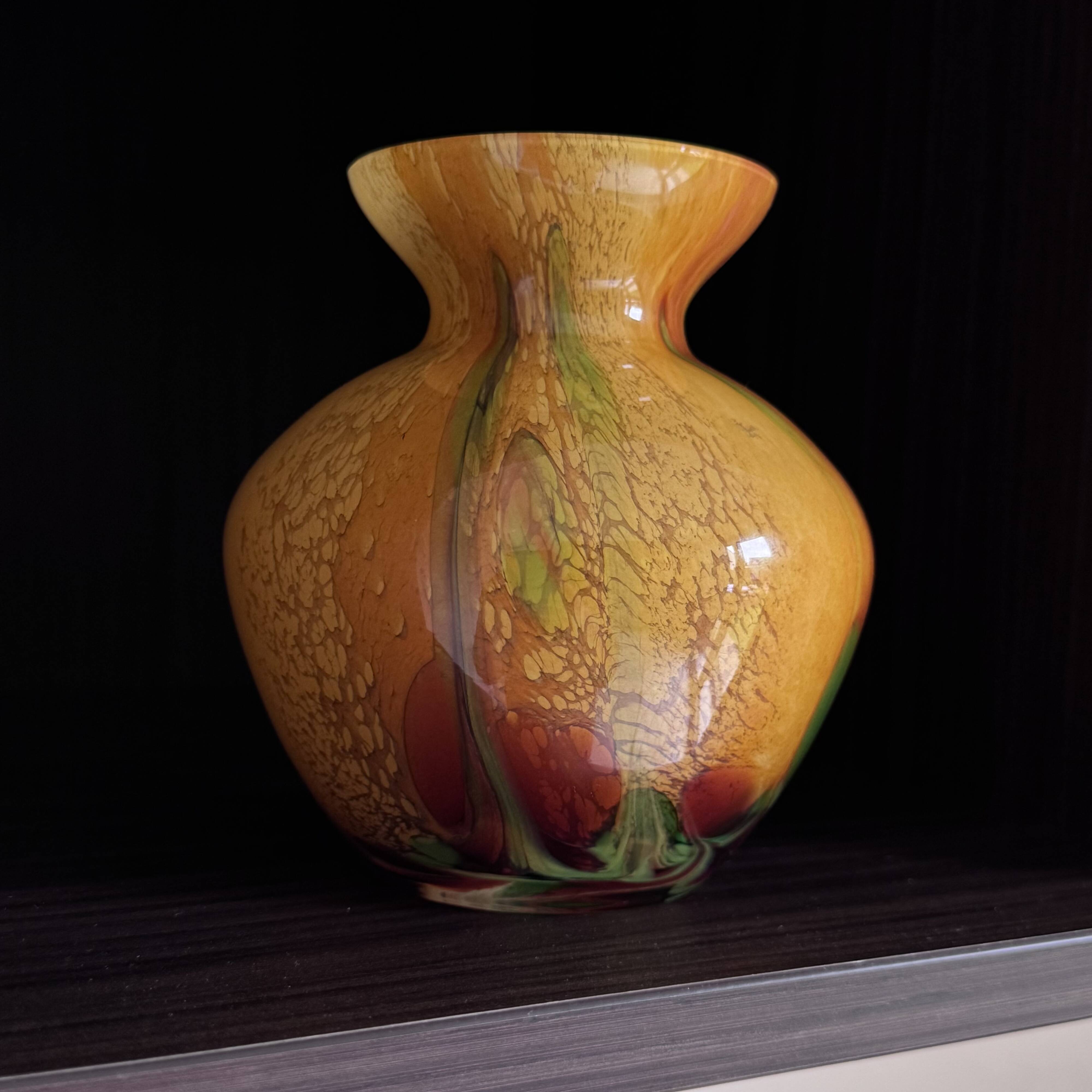 Vintage La Rochère Vase - Coloured Marbled Glass - Signed