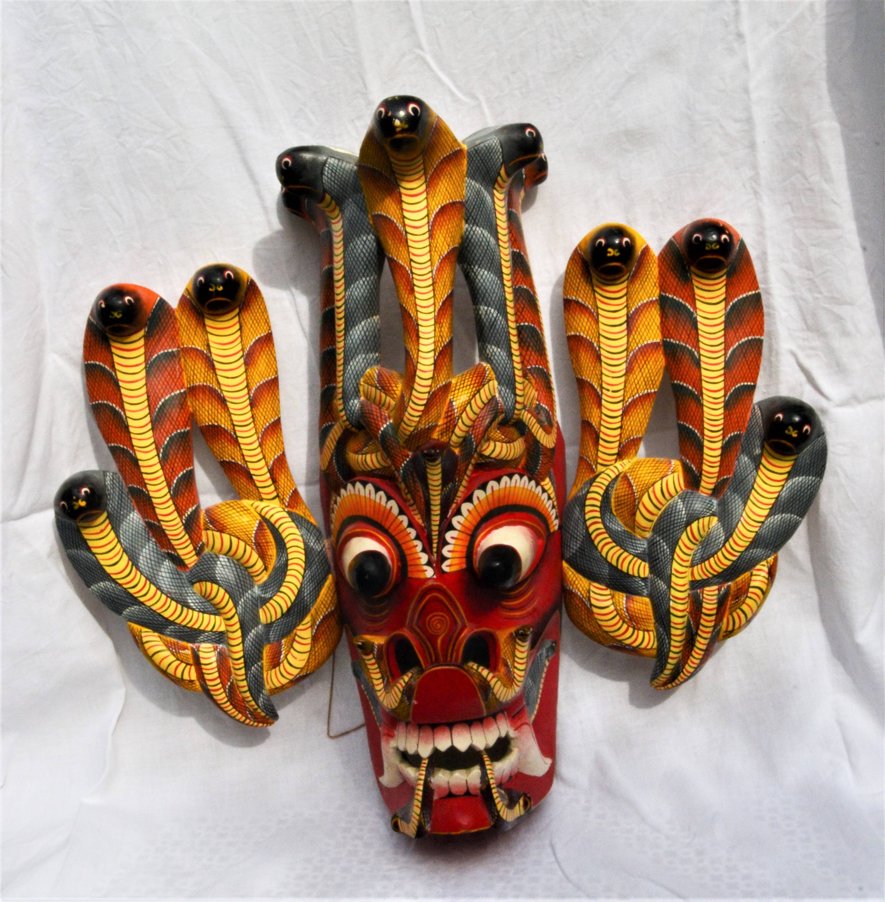 Old oriental mask - carved wood - sri lanka - hand painted